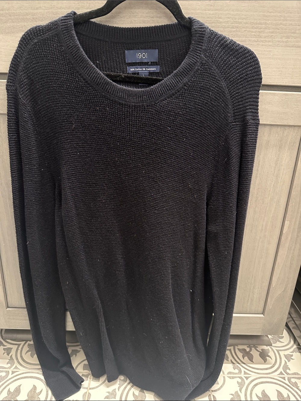 1901 Men's Black Cotton-Cashmere Crewneck Sweater